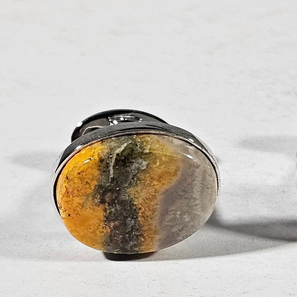 Jan Leslie Cufflinks Mens OS Yellow Bumble Bee Jasper 925 Sterling Silver Oval